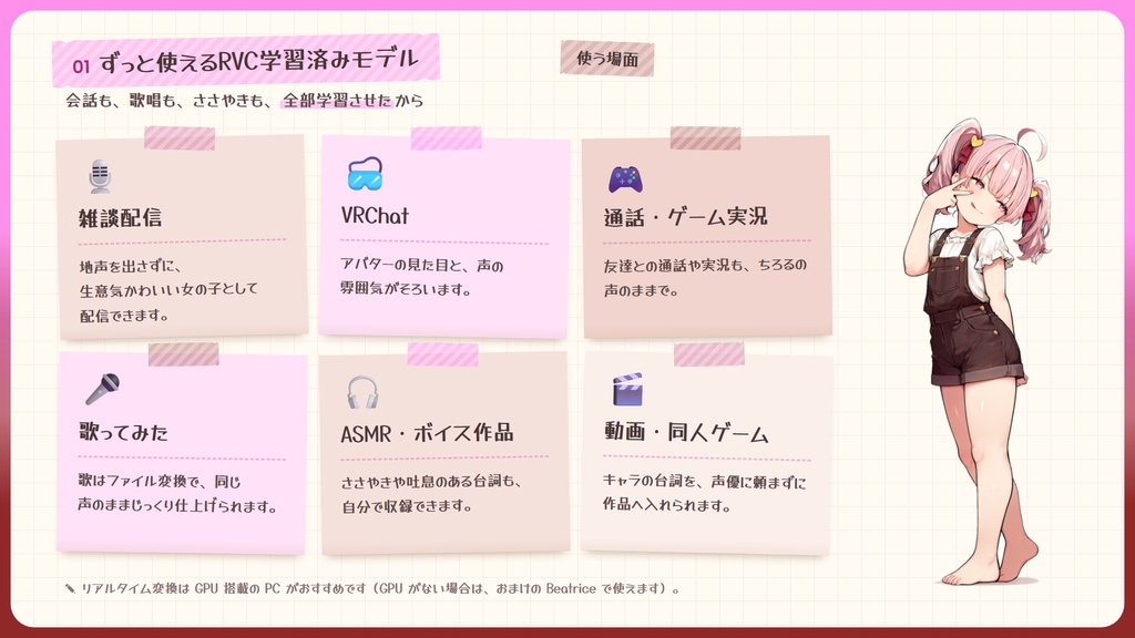 【RVC学習済みモデル】なまいきカワイイ!メスガキロリボ🍬『ちろる』 / 🎤会話・歌唱・ささやきを全部学習、ずっと使えるRVC / Beatrice V2・ONNX同梱 / 🌍EN・ESP・中文・한국어