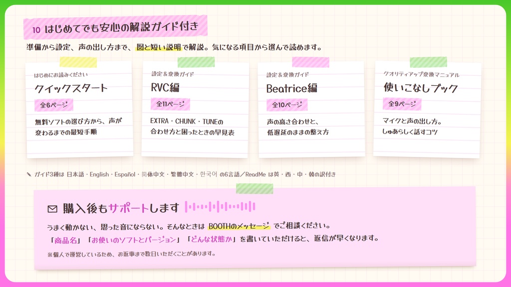 【RVC学習済みモデル】ふわふわ癒やし系の、とろけるカワボ🌸『しゅあ』 / 🎤会話・歌唱・ささやきを全部学習、ずっと使えるRVC / Beatrice V2・ONNX同梱 / 🌍EN・ESP・中文・한국어