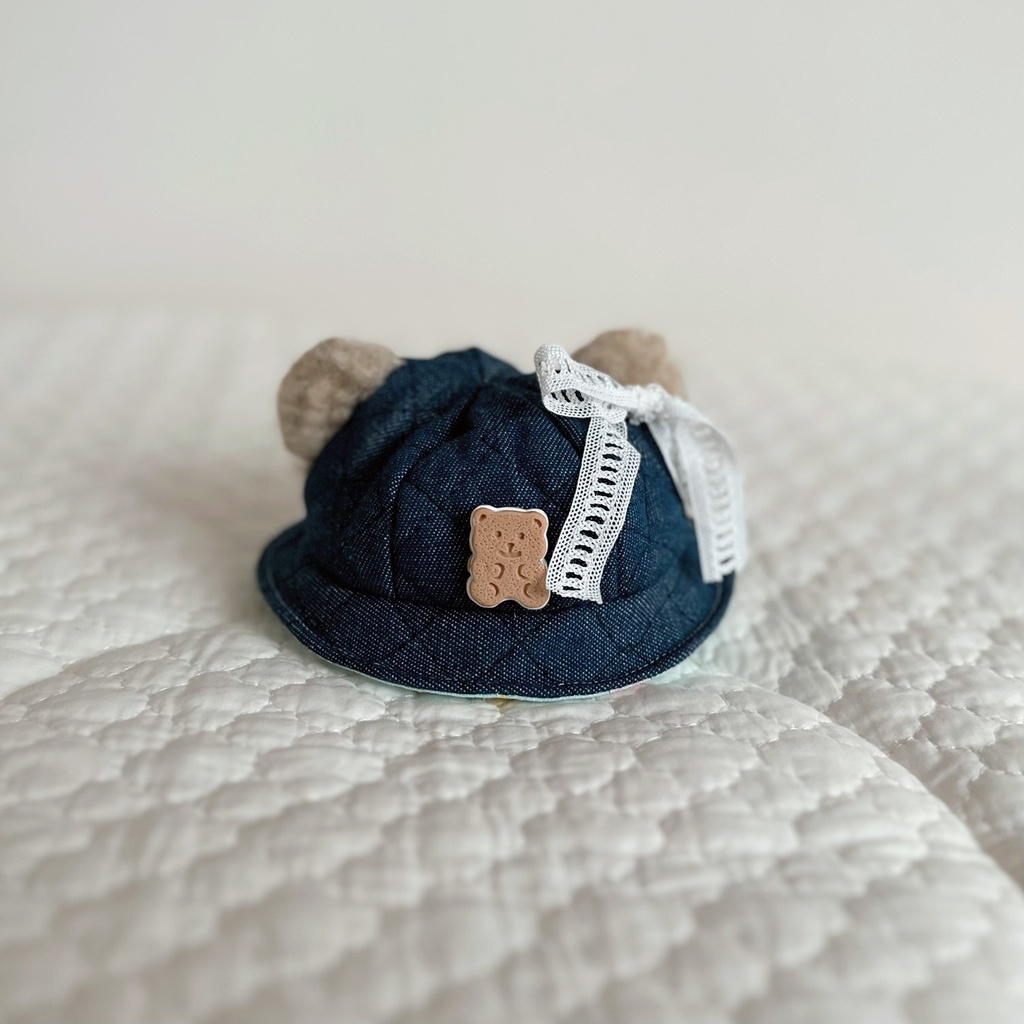 bear bucket hat - denim series ribbon