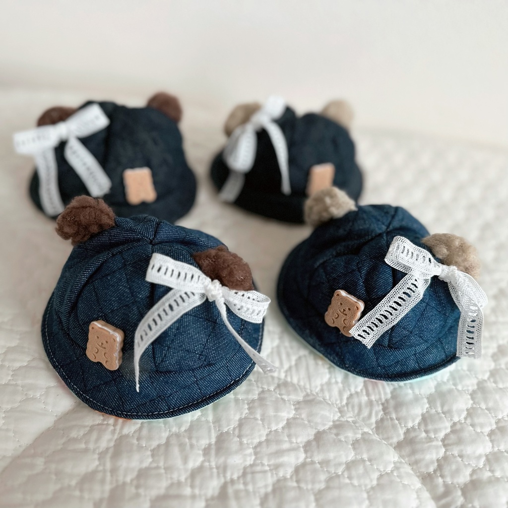 bear bucket hat - denim series ribbon