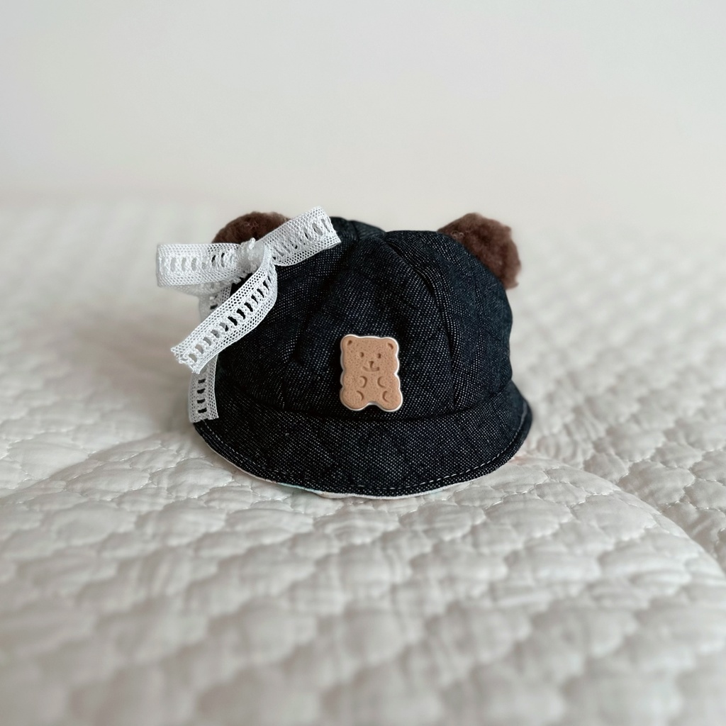 bear bucket hat - denim series ribbon