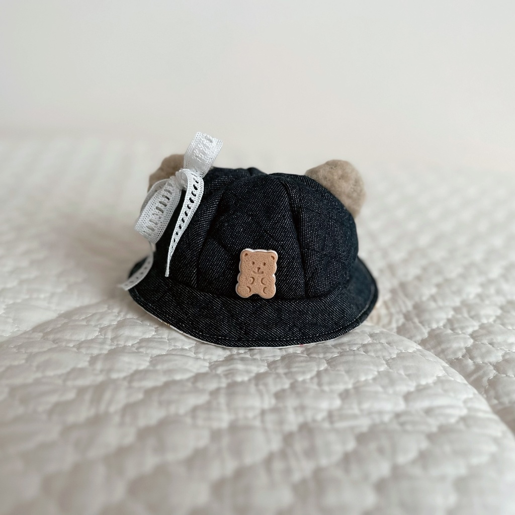 bear bucket hat - denim series ribbon