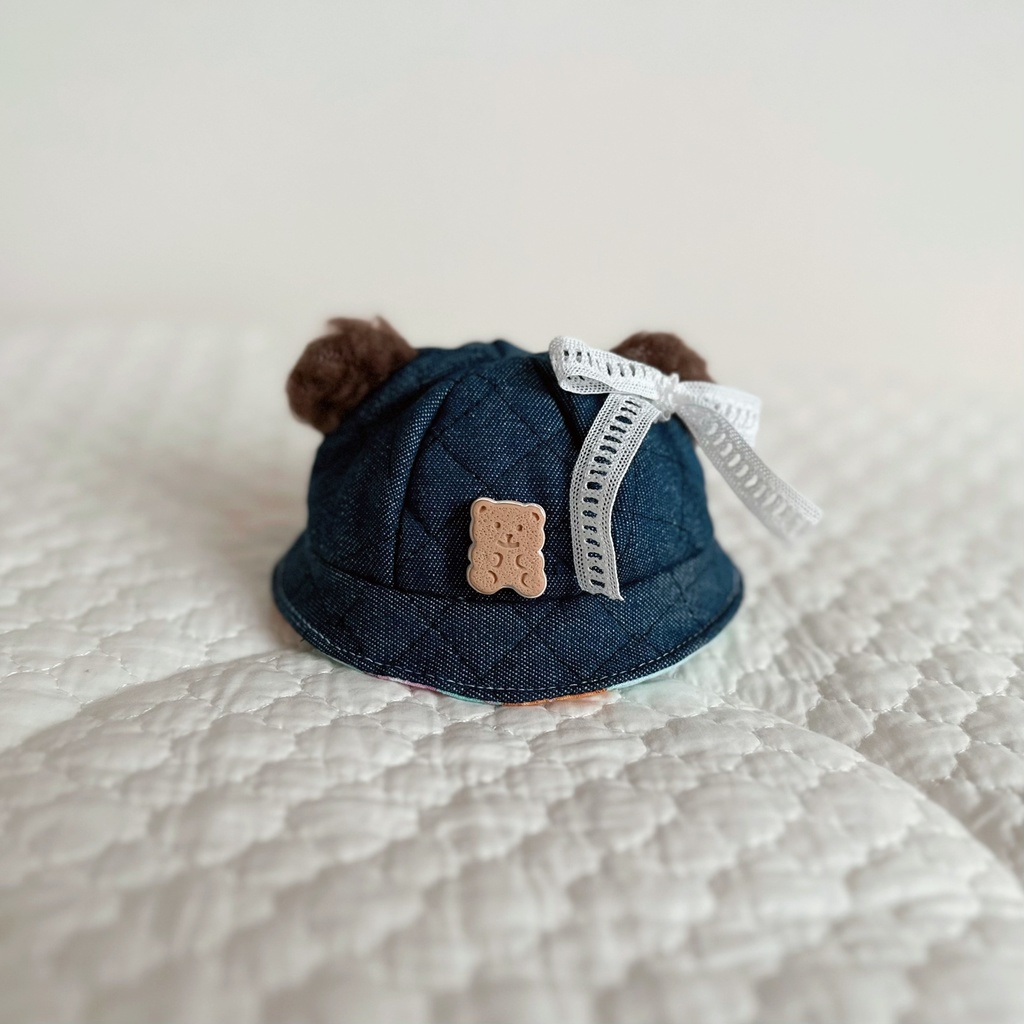 bear bucket hat - denim series ribbon