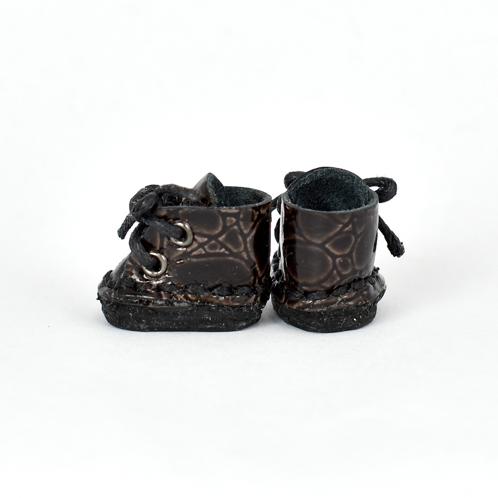 ぬい靴 ブーツ 紐付き つやつや ダークブラウン 10cmぬい用