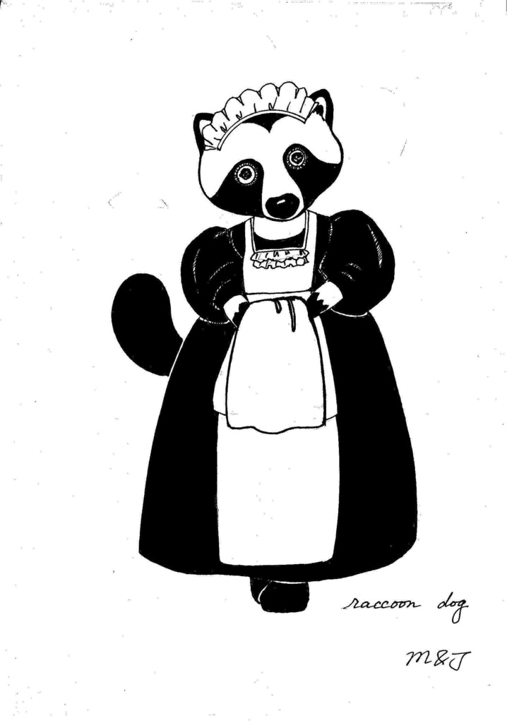 手描きイラスト Raccoon Dog たぬきの女の子メイドスタイル 1199mjh Booth