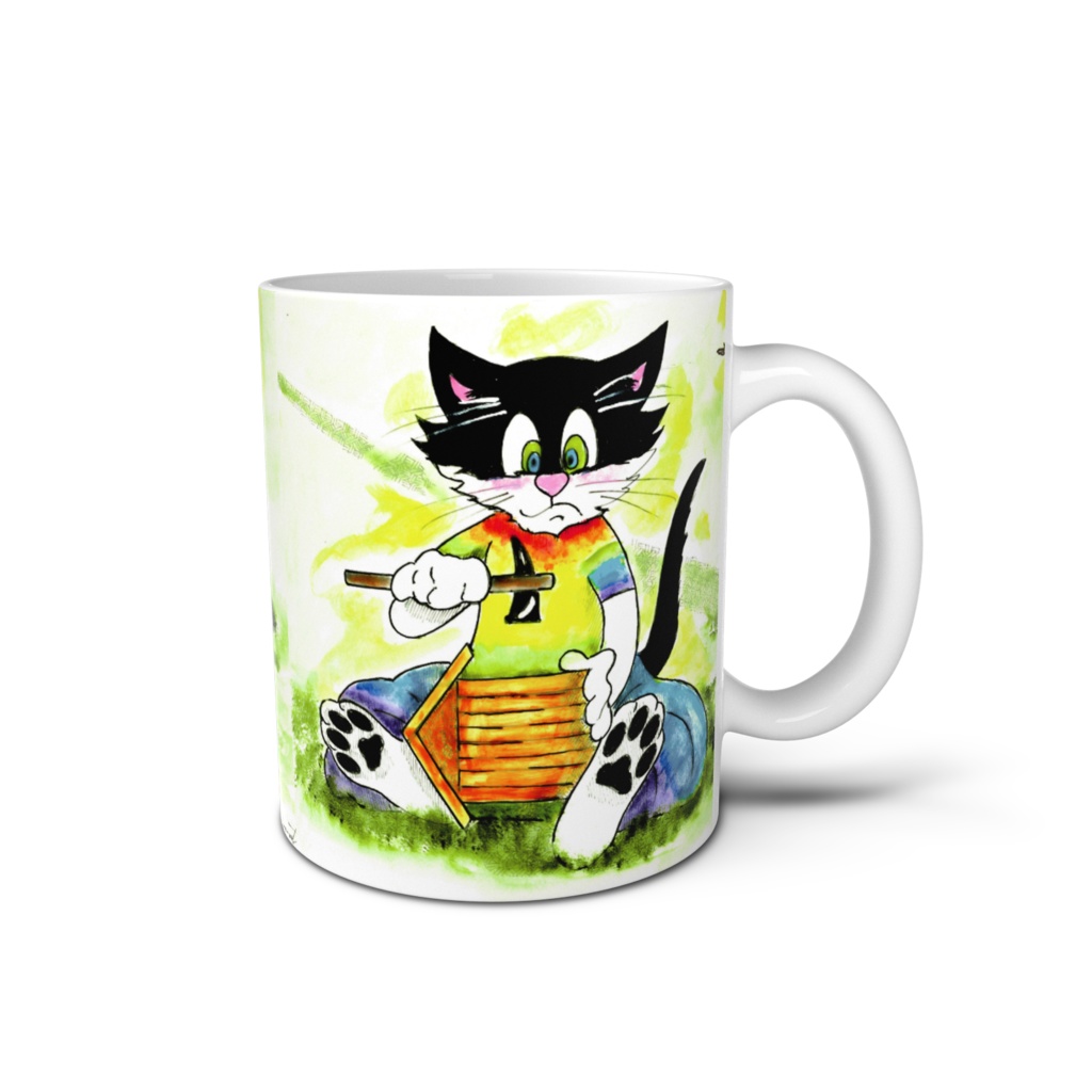 小鳥の巣箱をつくる猫