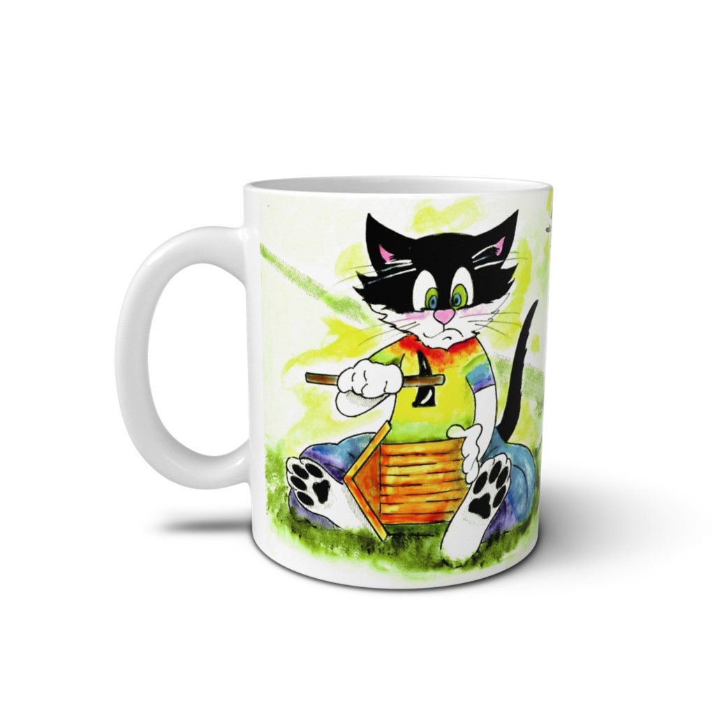 小鳥の巣箱をつくる猫