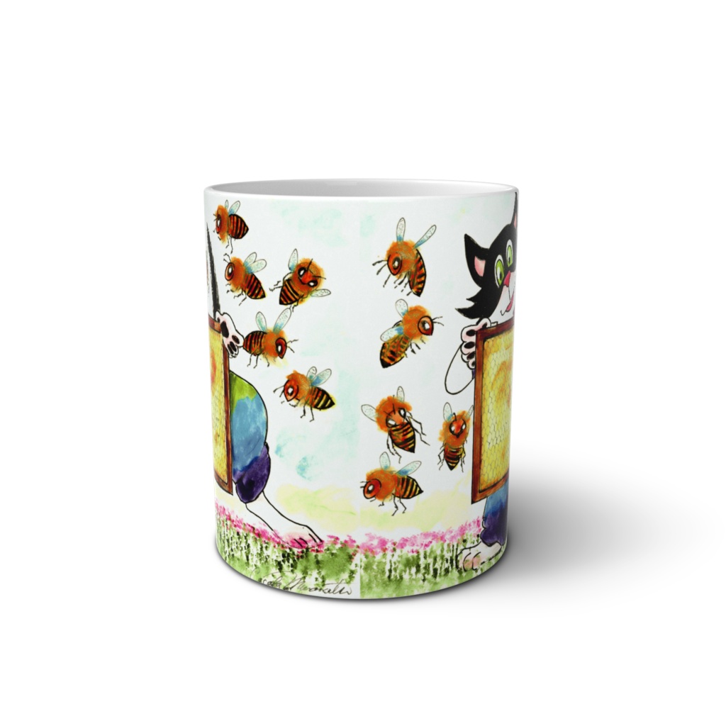 猫のマグカップ 猫とミツバチ
