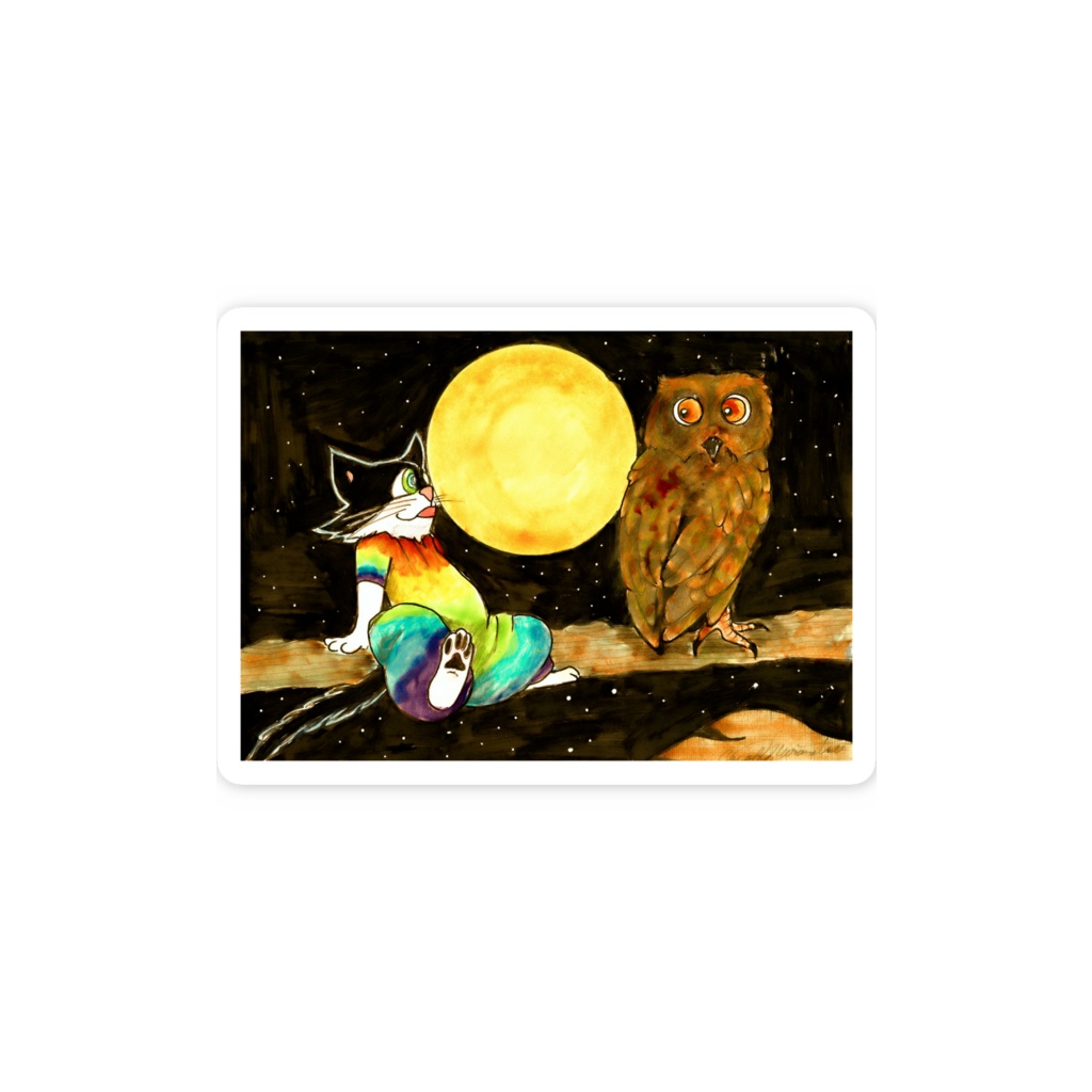 スマホステッカー 猫とフクロウ