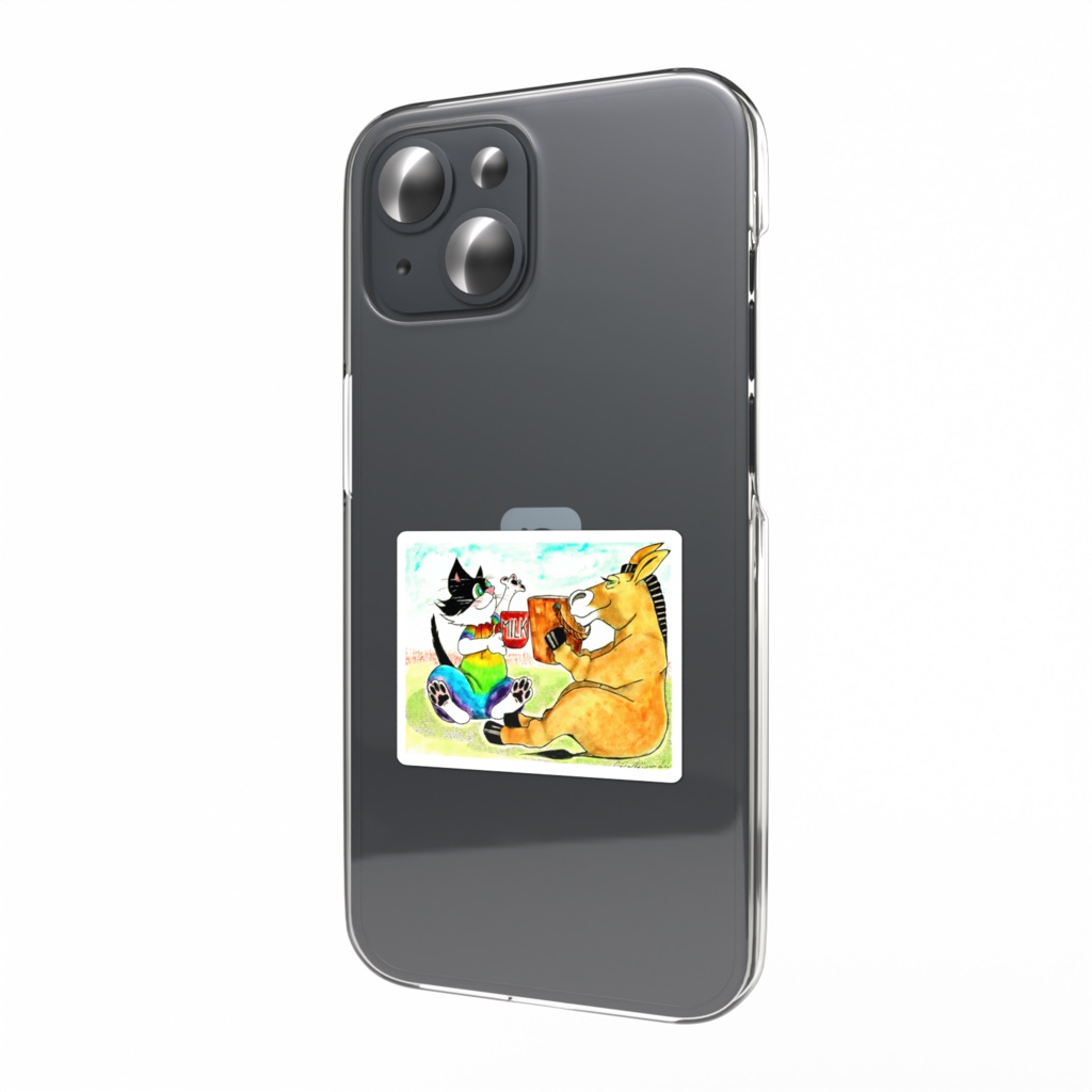 スマホステッカー 乾杯する猫とロバ