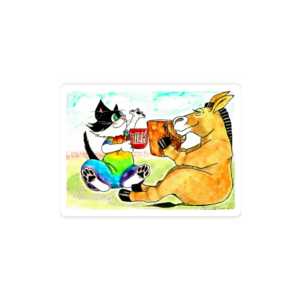 スマホステッカー 乾杯する猫とロバ