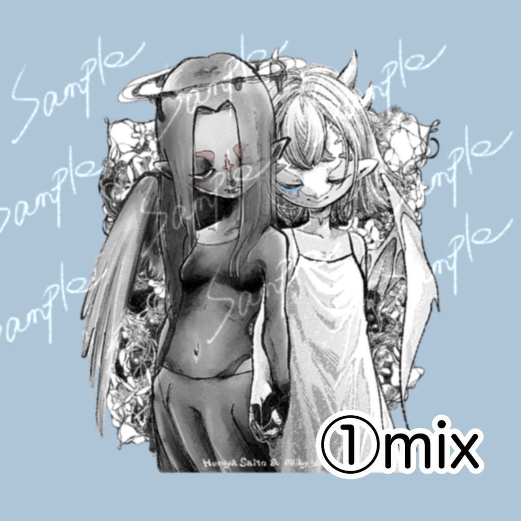 齋藤文也 & Milky black. 合作シール 各3種