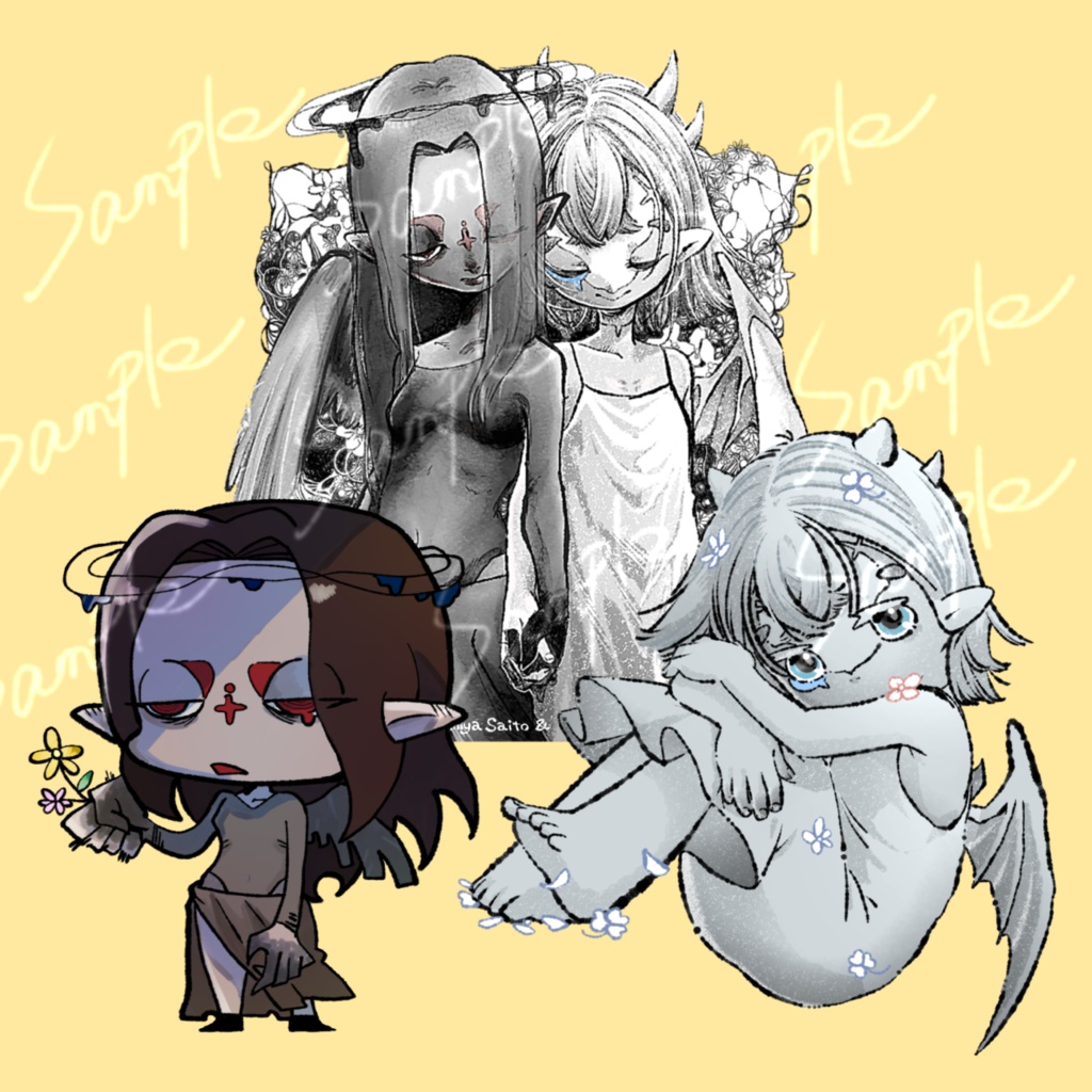 齋藤文也 & Milky black. 合作シール　各3種