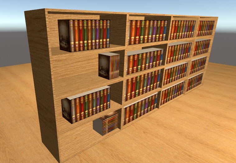 ローポリ図書館セット|本棚・本・机・椅子(配置用)