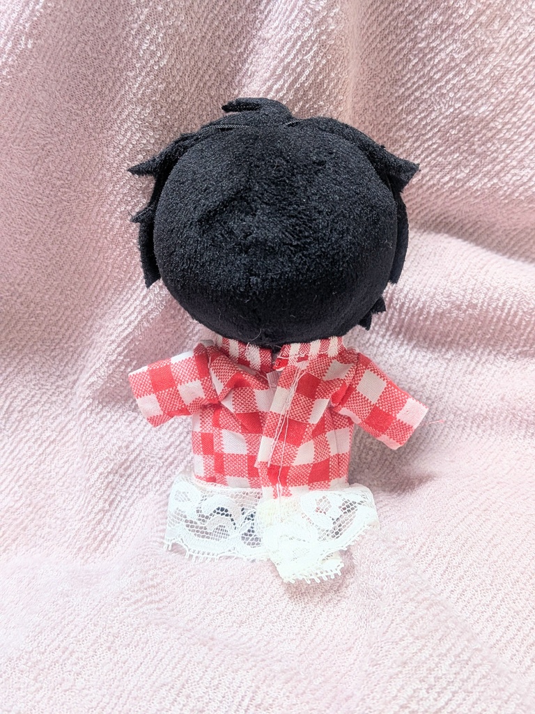 【10cmぬい服】ギンガムチェックのフラワーワンピースセット(赤)