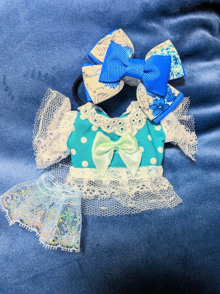【10cm～12cmぬい服】ミントドットのふわふわワンピース【ハンドメイド】