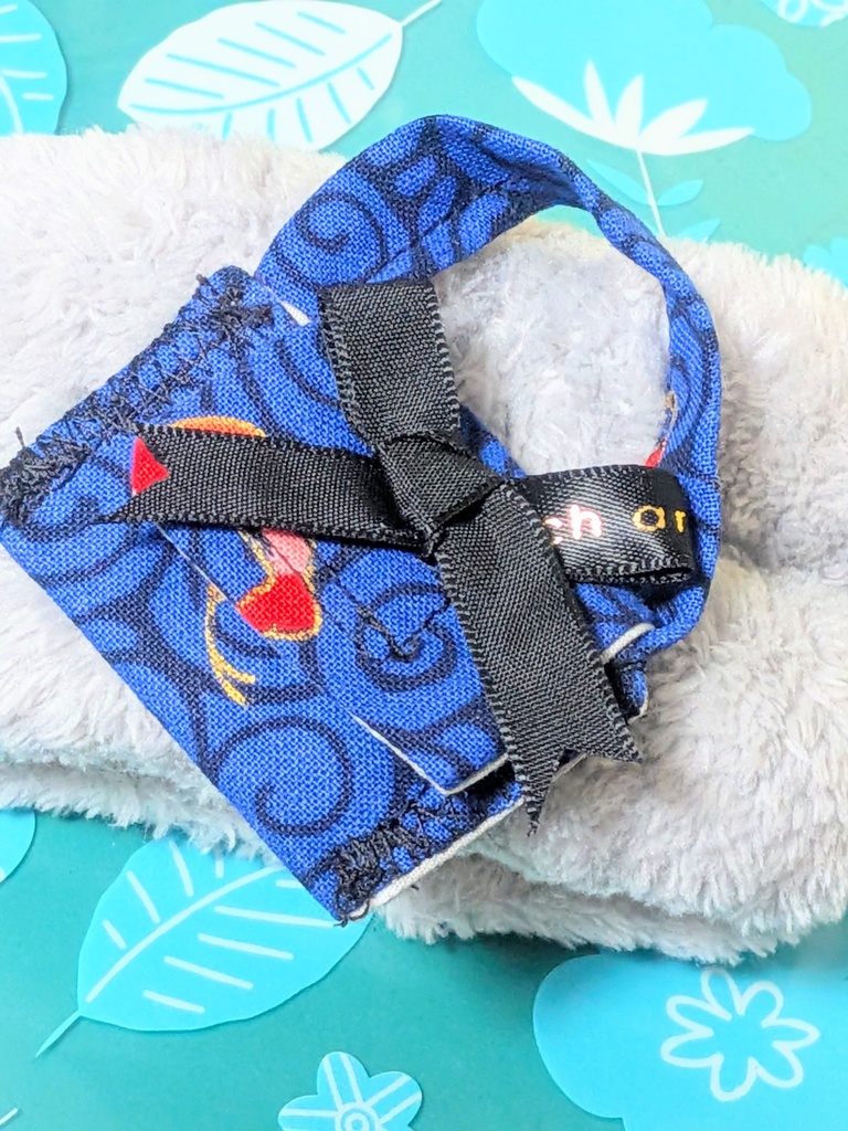 【10～15cmぬい用】ブルーベースブラックリボンのトート【ハンドメイド】