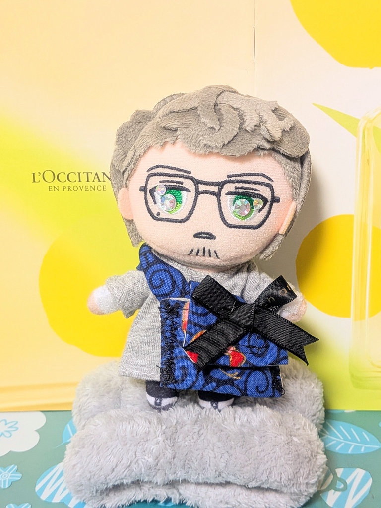 【10~15cmぬい用】ブルーベースブラックリボンのトート【ハンドメイド】