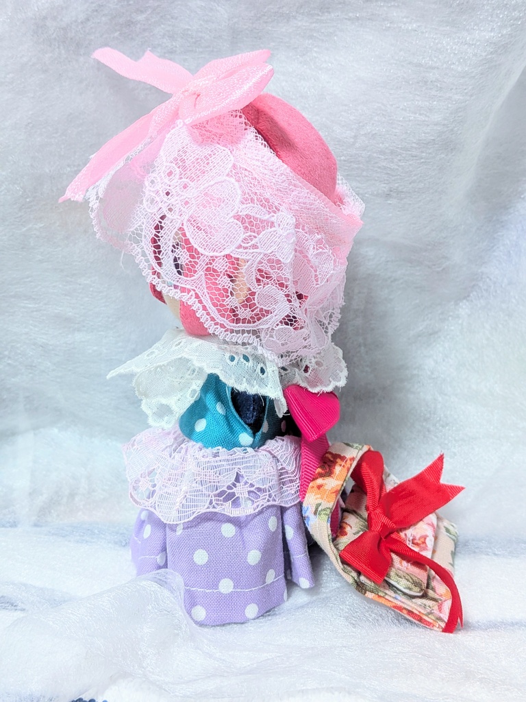 【10~12cmぬい服】ドットレースのふんわりサマーワンピース【ハンドメイド】