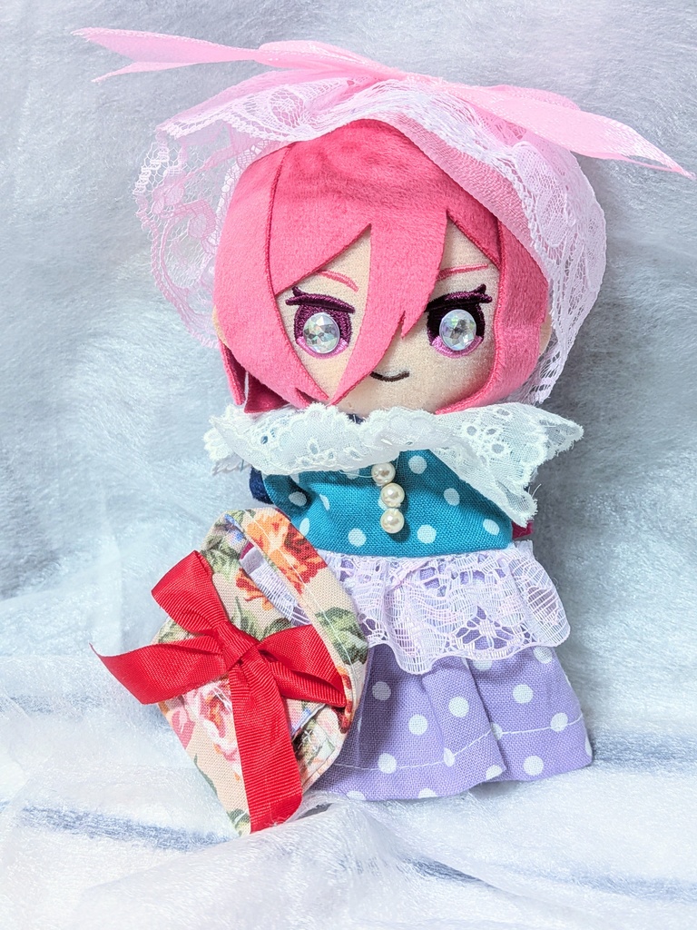 【10~12cmぬい服】ドットレースのふんわりサマーワンピース【ハンドメイド】