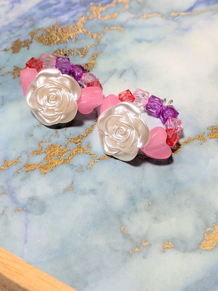 【16-20cmぬい推奨】パールローズの琥珀糖ブレスレット【ハンドメイド】ピンク