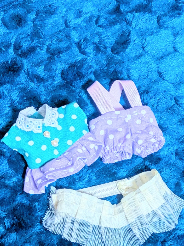 【10-12cmぬい服】新作夏色！バックリボンの切り返しドットワンピース【ハンドメイド】