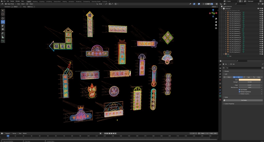 香港のネオンサイン3Dモデルバンドル V04