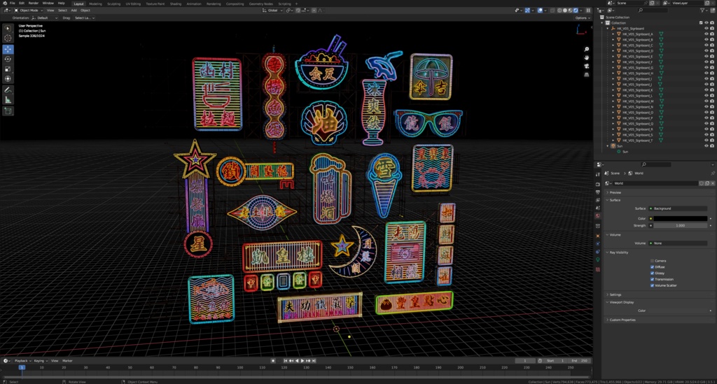 香港のネオンサイン3Dモデルバンドル V05