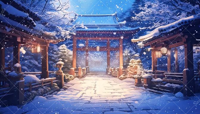 【4種セット】冬の神社 背景画像