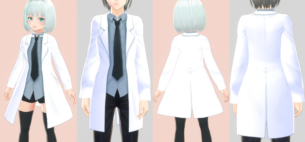 【正式版対応済】【VROID用】白衣+Yシャツ+ネクタイ(一体型)【White coat + Y shirt + tie】