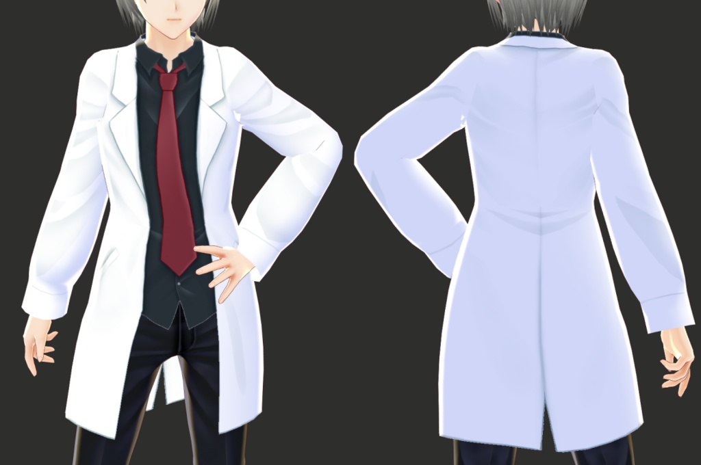 【VROID用】白衣+黒シャツ+赤ネクタイ(一体型)【White coat + Y shirt + tie】