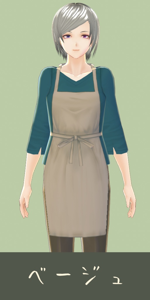 【VROID用】シンプルエプロン+Vネック七分袖(全4色)【Apron + V-neck shirt】