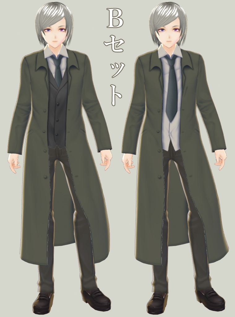 【VROID用】ロングコート(ステンカラー風)+スーツ【Long coat & suit】