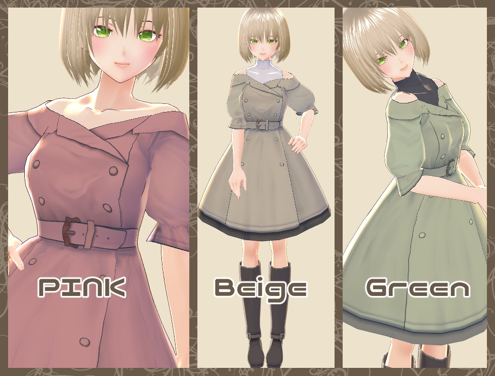 【VRoid用】肩出しトレンチ五分袖【Trench Coat】