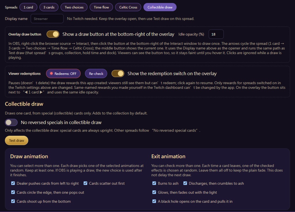 個人卡牌收藏/塔羅抽卡工具(Twitch 頻道點數+OBS 疊加)懶人包 Personal Card Collection / Tarot Draw — Twitch Channel Points + OBS Overlay (Windows Quick Pack)