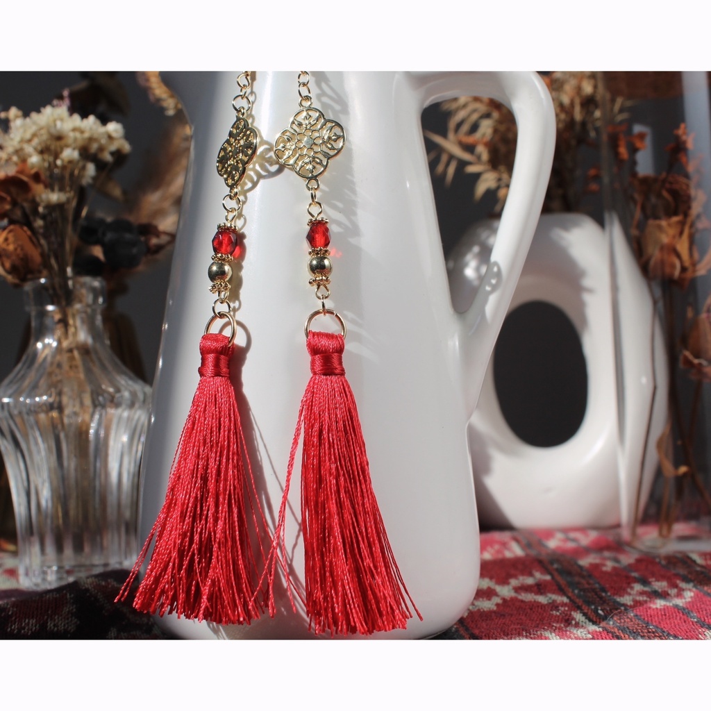 中華風✦紅い花のチャイナタッセルピアス(イヤリング)