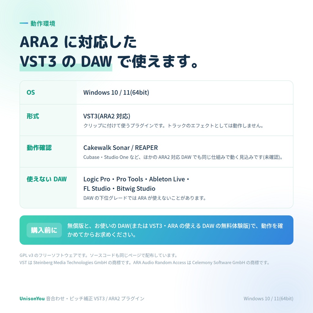 UnisonYou 【音合わせ、ピッチ補正VST3プラグイン】