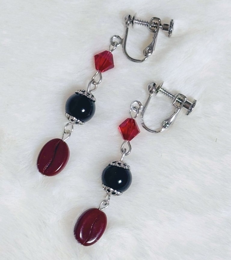 オニキスとコーヒー豆のイヤリング