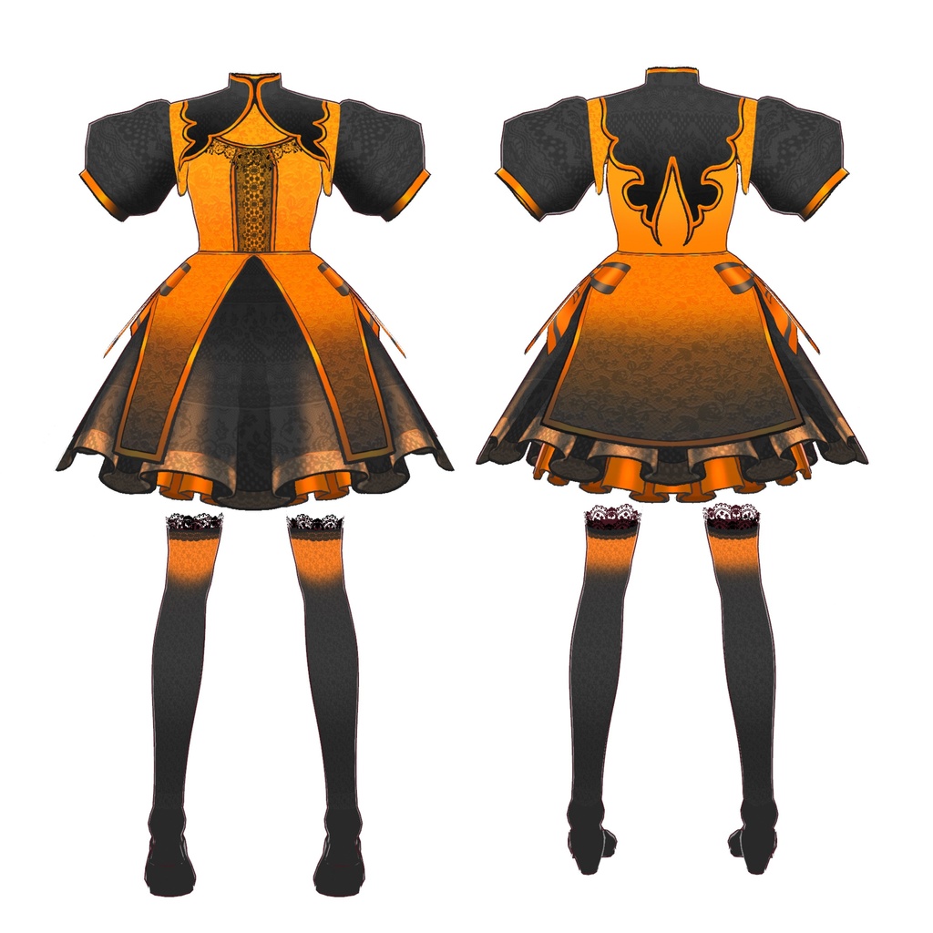 VRoid Outfit and Hair SET 01 - ハロウィンドレス 大きなツインテールお団子 || Halloween Dress, Large Twintails Buns