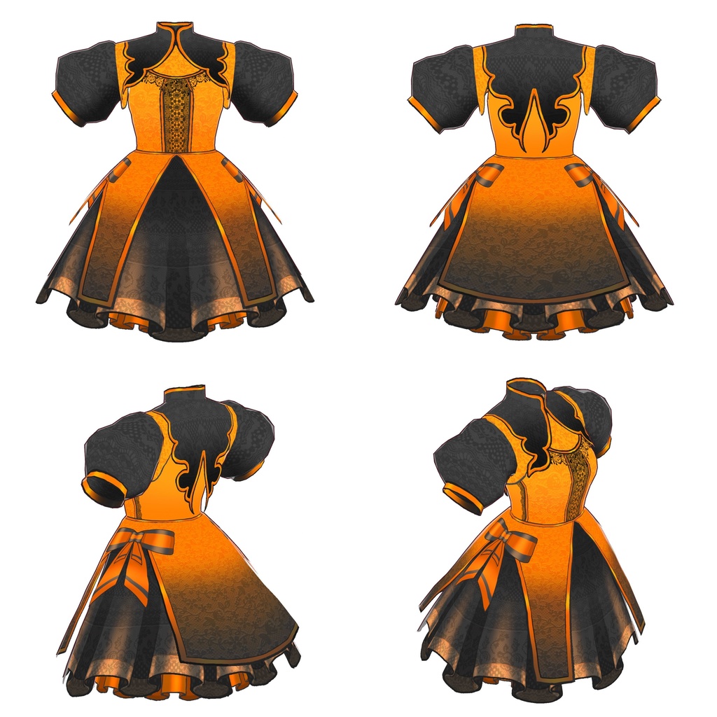 VRoid Outfit and Hair SET 01 - ハロウィンドレス 大きなツインテールお団子 || Halloween Dress, Large Twintails Buns