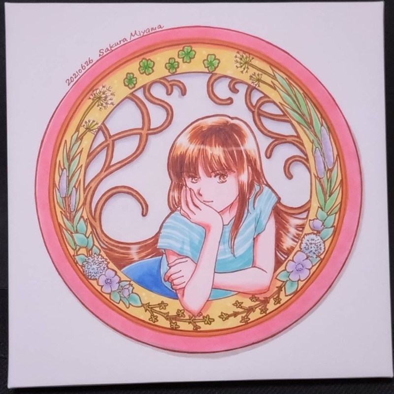 キャンバスアート「花枠・頬杖」