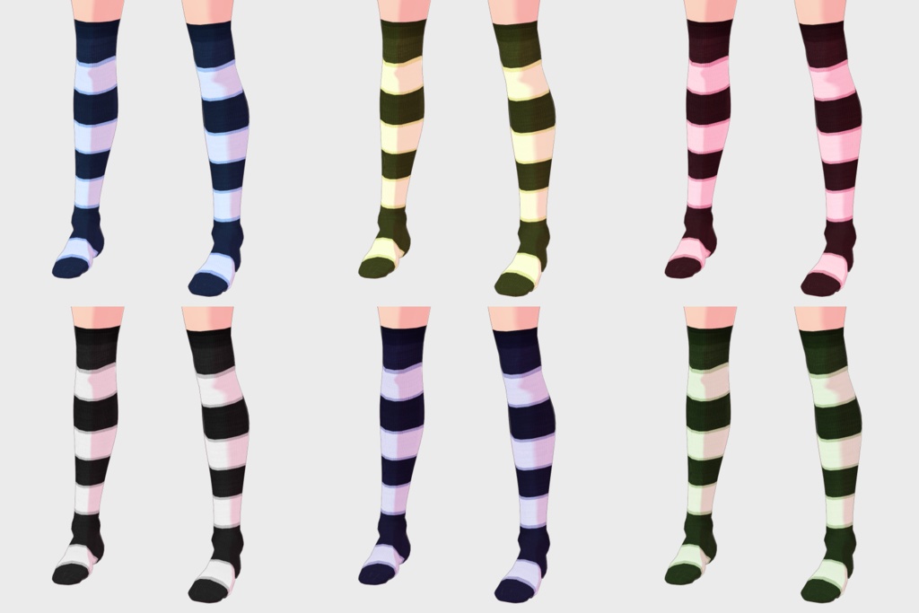 【VRoid・無料サンプルあり】ボーダーオーバーニーソックス