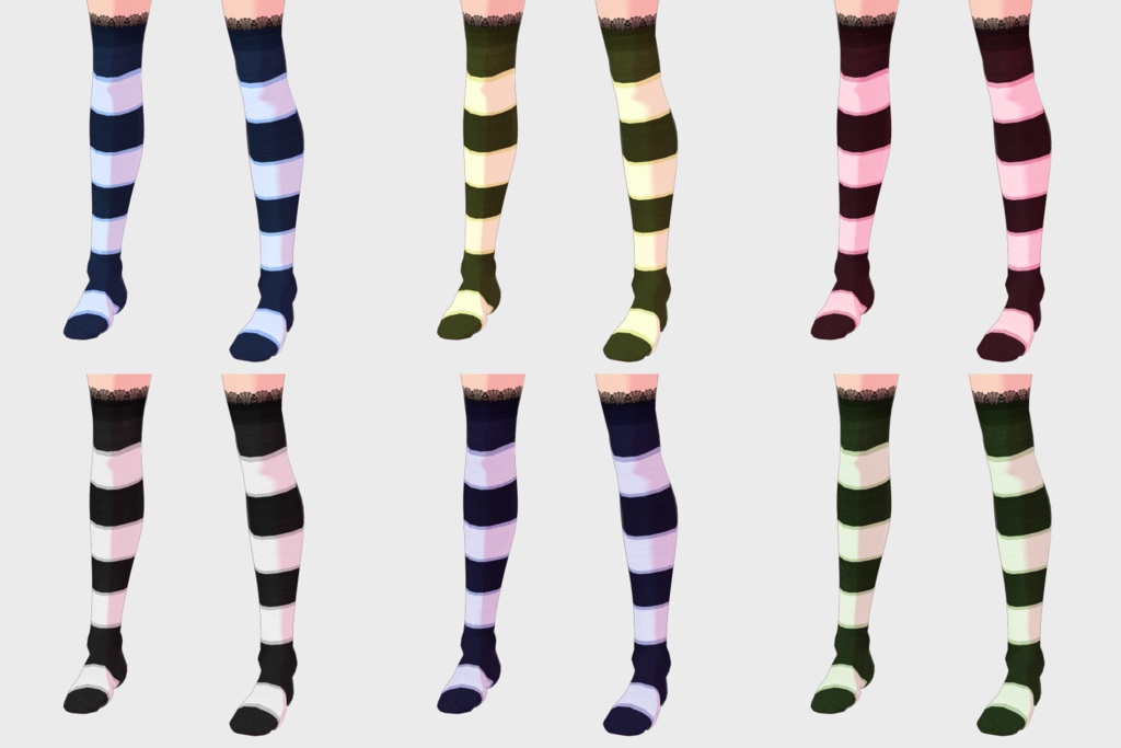 【VRoid・無料サンプルあり】ボーダーオーバーニーソックス