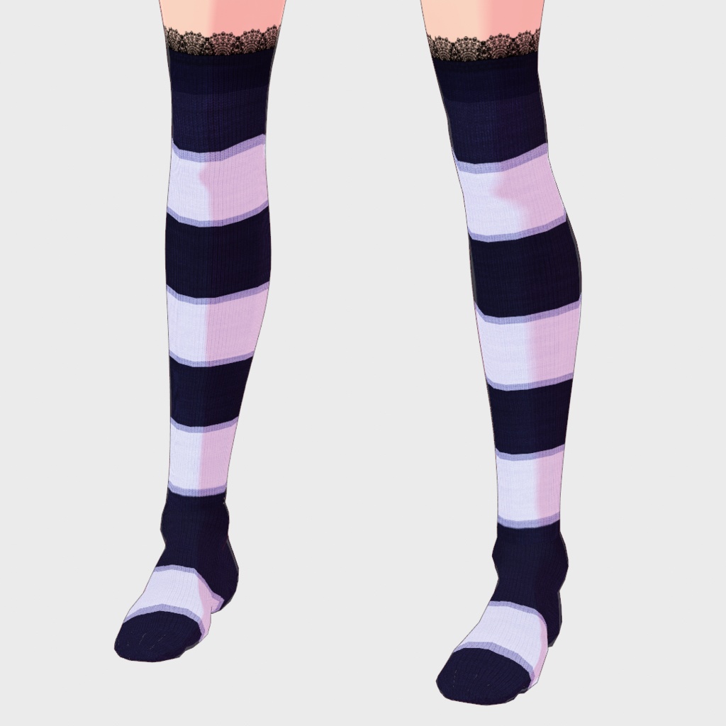 【VRoid・無料サンプルあり】ボーダーオーバーニーソックス