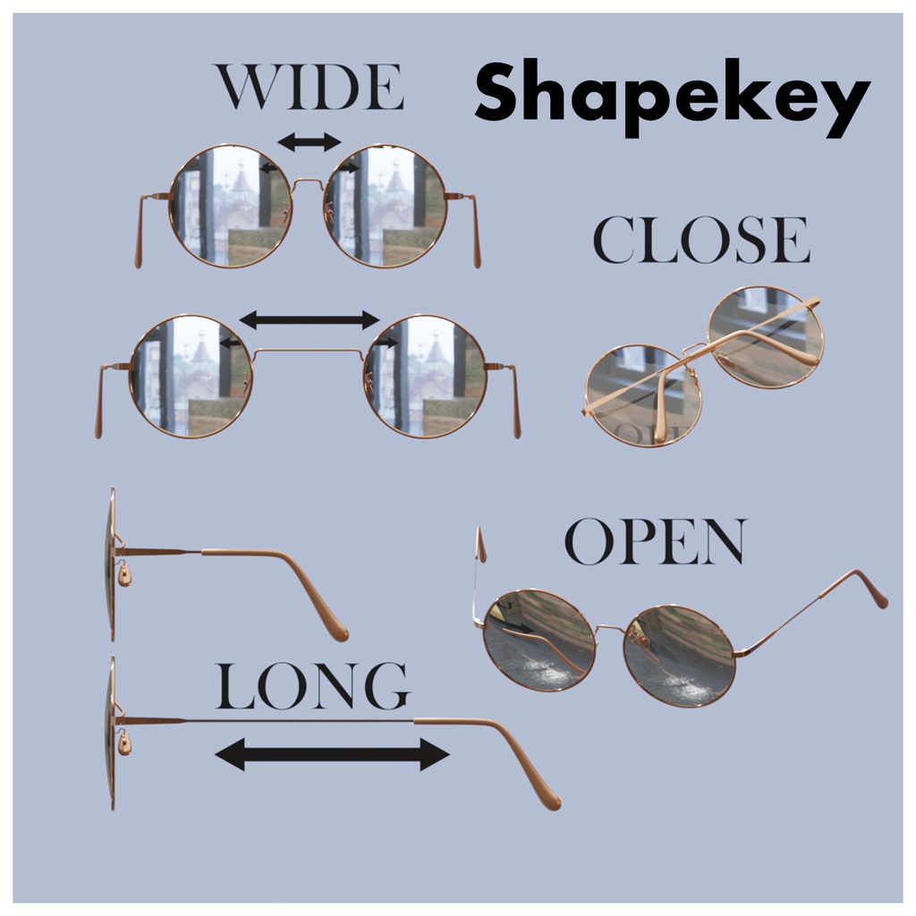 【VRchat想定】ファッションラウンドフレームメガネ「STYLEVUE」