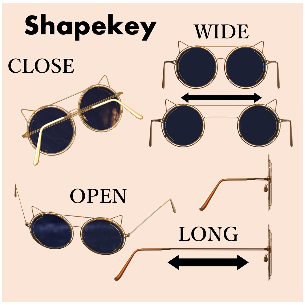 【VRchat想定】ファッションフレームメガネ「CatGaze_v2.0」