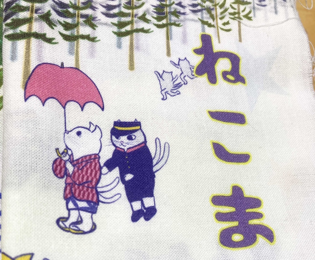 手捺染「ねこまた屯田絵巻手ぬぐい」_日本製