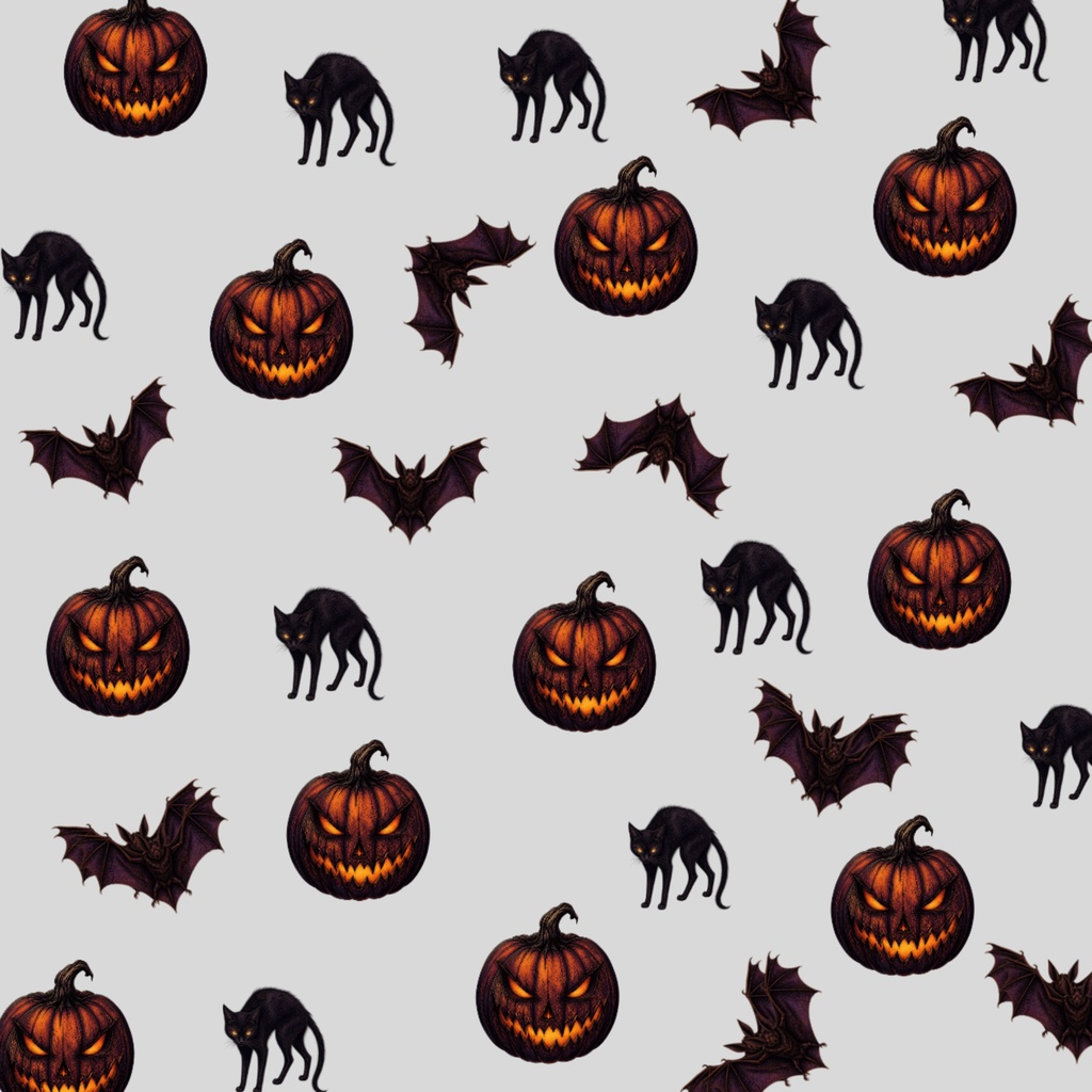 ハロウィン　かぼちゃ　クロネコ　コウモリ　秋の味覚　デジタルペーパー背景素材　壁紙　ラッピング