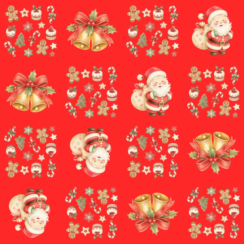 クリスマス　サンタクロース　ベル　デジタルペーパー　背景素材　壁紙　ラッピン