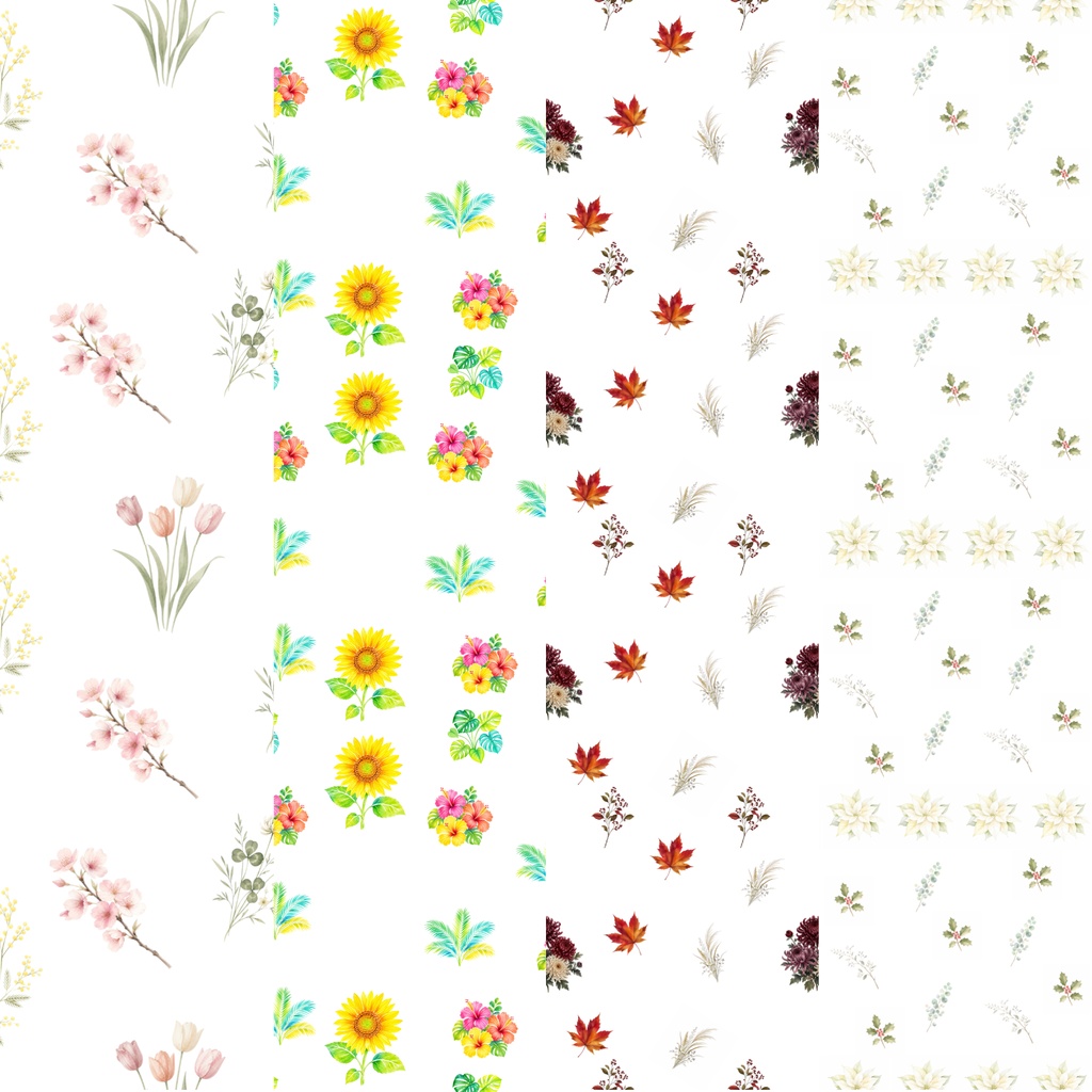 春夏秋冬　花　ボタニカル　フラワー　デジタルペーパー　背景素材　壁紙　ラッピング